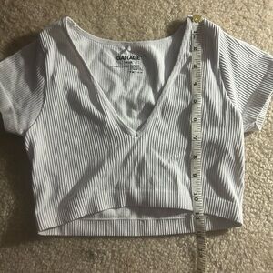 Garage White Ribbed V-Neck Crop Top